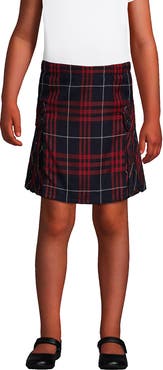 Lands' End School Uniform Girls Slim Side Pleat Plaid Skort Above Knee
