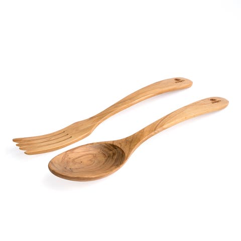 Handcrafted Olive Wood 2 Piece Salad Serving Set, 12 Inch