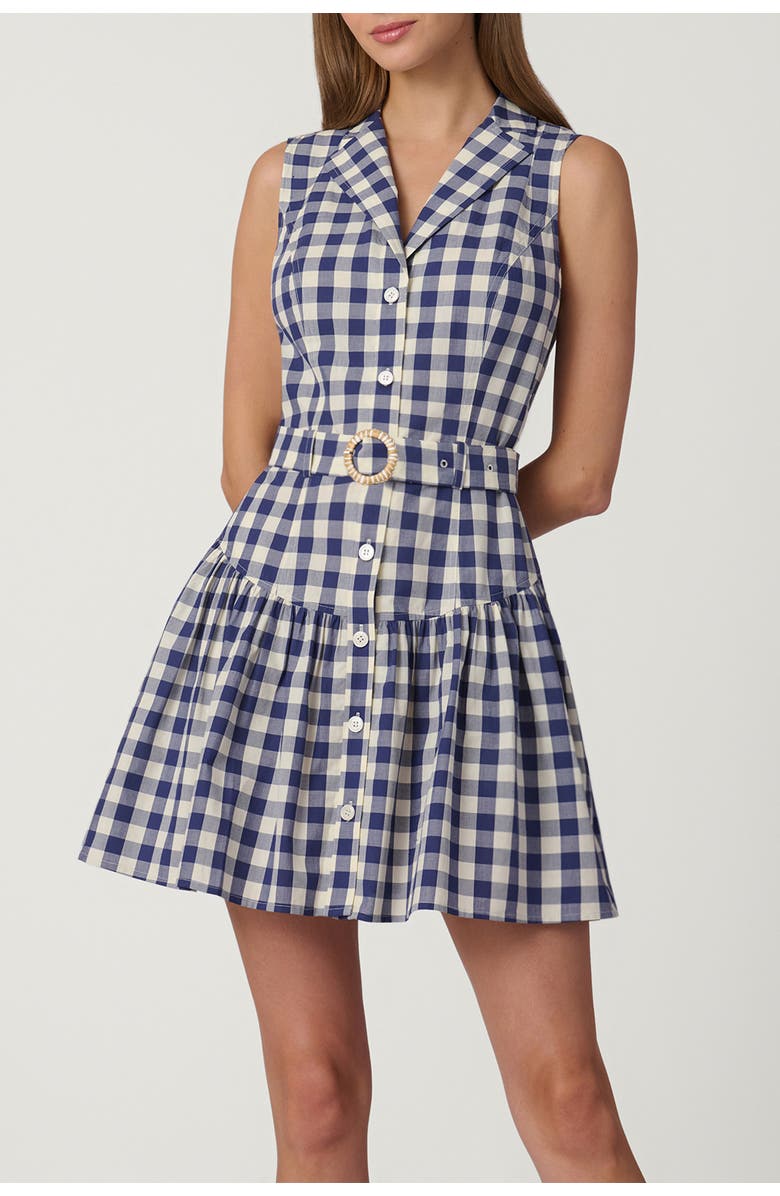 Shoshanna Gingham Natalia Dress, Main, color, Navy/Optic