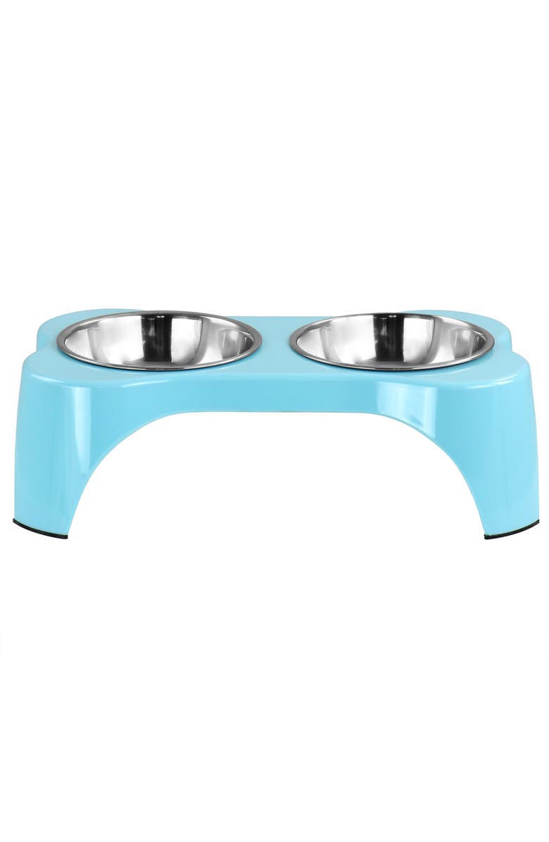 Gibson Home Bow Wow Meow 3 Piece Elevated Pet Bowl Dinner Set, Main, color, Teal