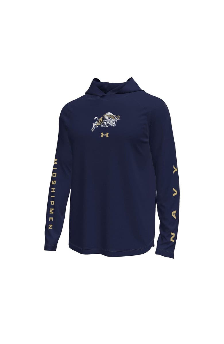 Under Armour Men's Under Armour  Navy Navy Midshipmen Tech Stretch Long-Sleeve Hooded T-Shirt, Alternate, color, 