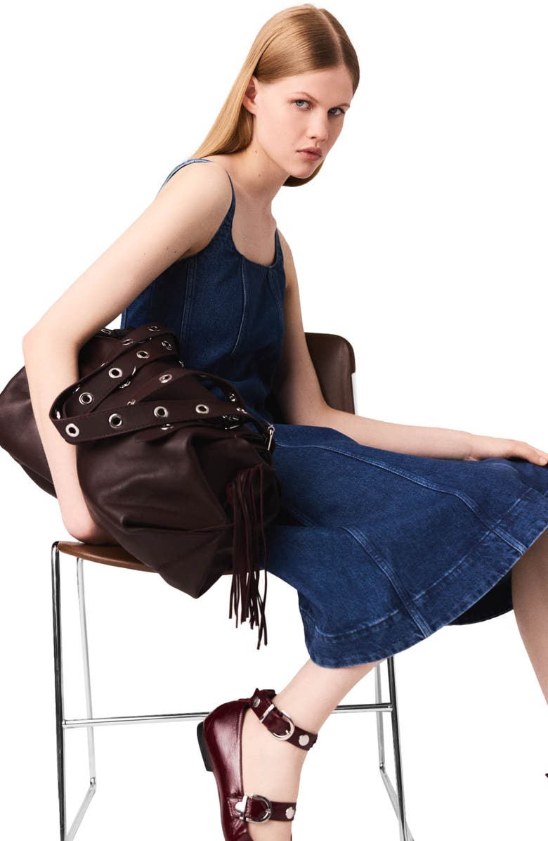 maje Midi denim dress, Alternate, color, Denim Blue