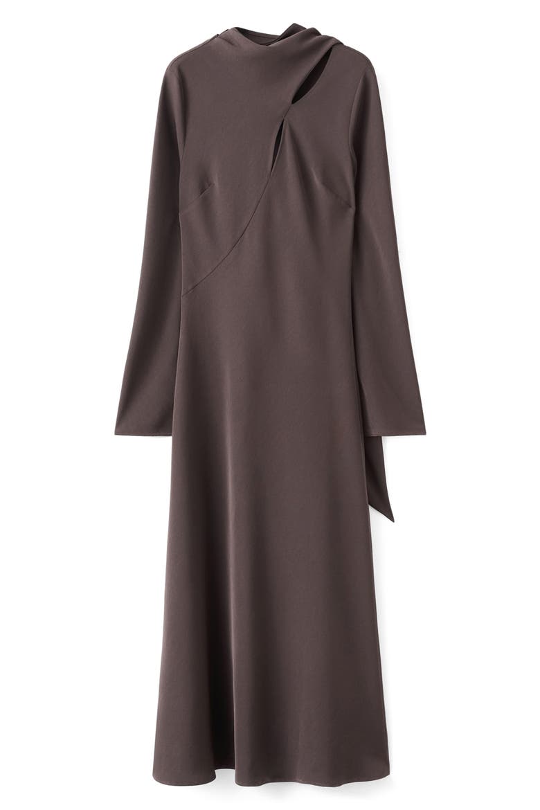 Scarf Detail Long Sleeve Dress, Main, color, BROWN