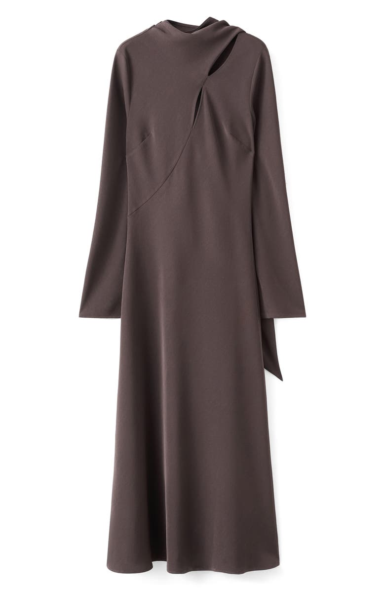 MANGO Scarf Detail Long Sleeve Dress, Main, color, Brown