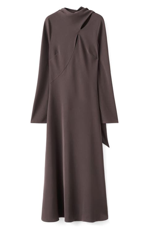 Scarf Detail Long Sleeve Dress