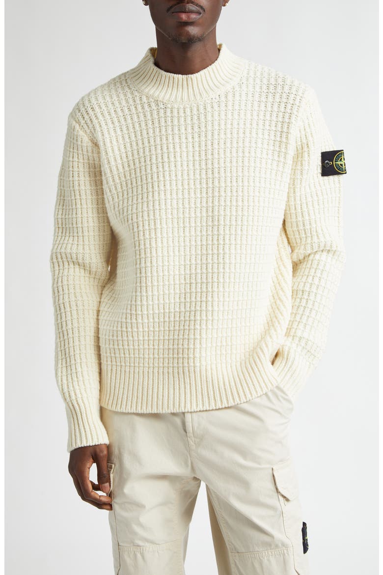 Compass Logo Textured Wool Mock Neck Sweater, Main, color, NATURAL