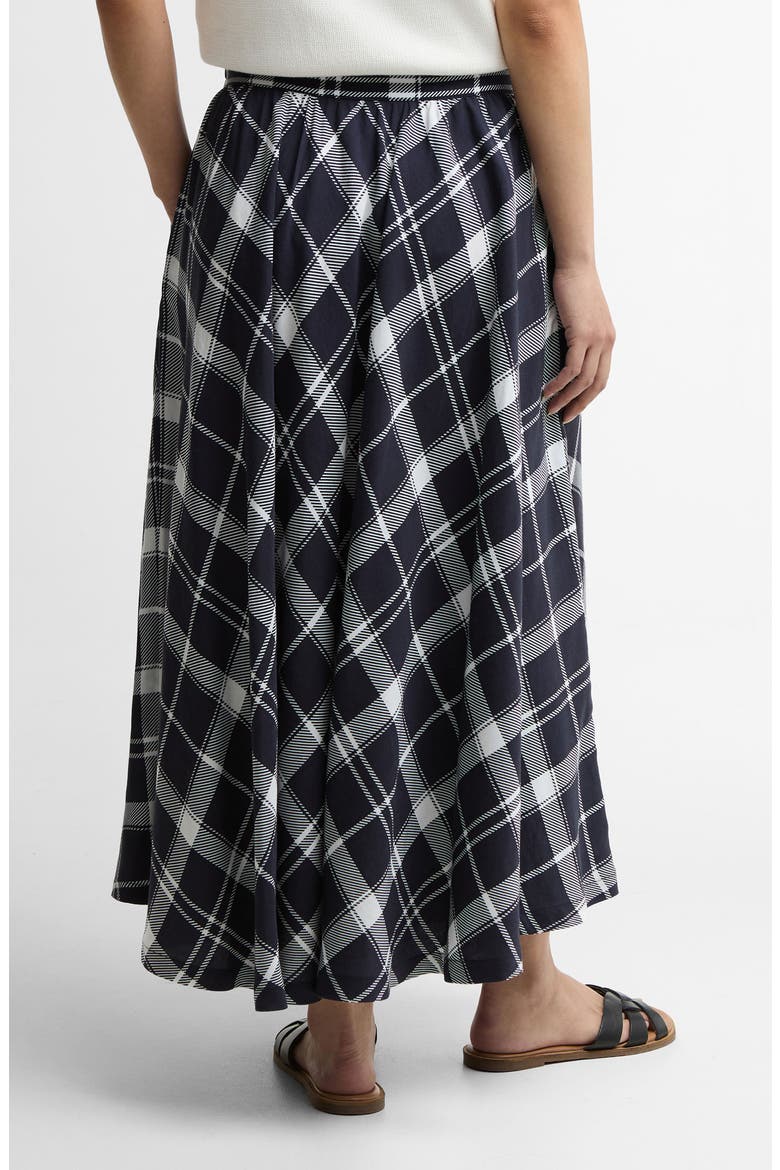 Baiton Tartan Print Midi Skirt, Alternate, color, DARK NAVY/ WHITE CHECK