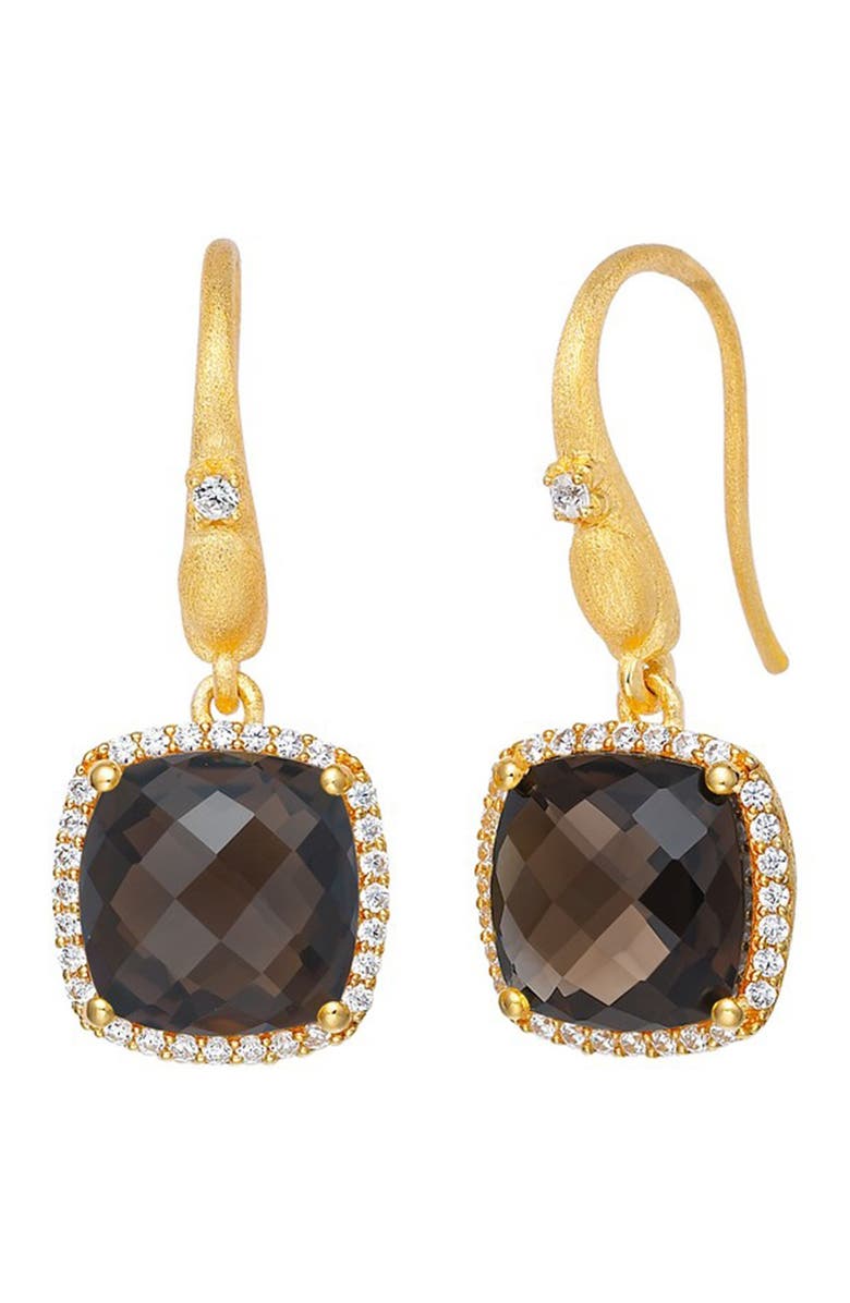 Lafonn Gold Plated Sterling Silver Smoky Quartz & Simulated Diamond Drop Earrings, Main, color, White-Smoky Quartz