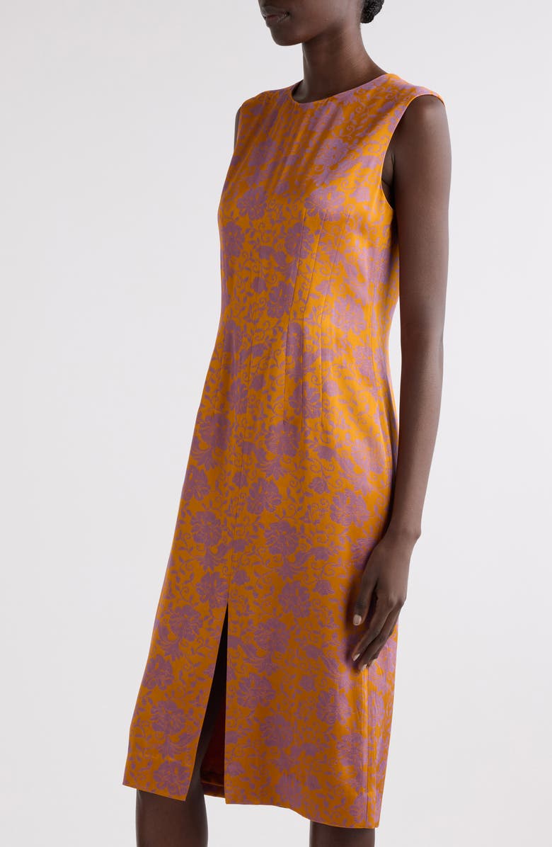 Dries Van Noten Delina Floral Sleeveless Satin Sheath Dress, Alternate, color, Mandarin