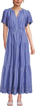 Lands' End Tiered Cotton Poplin Eyelet Maxi Dress