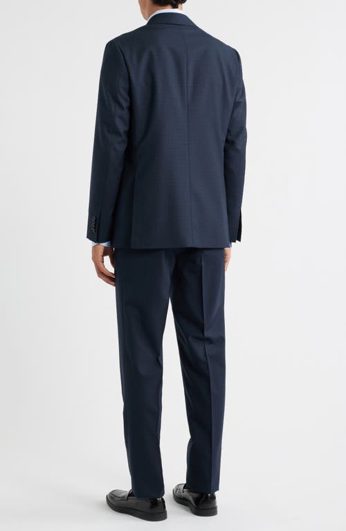 Canali Kei Trim Fit Dark Green Mélange Textured Wool Suit In Blue
