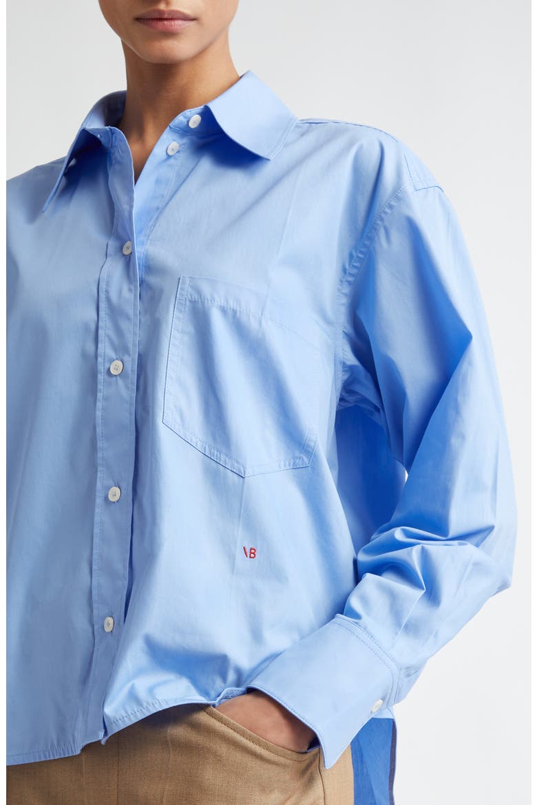 Crop Organic Cotton Poplin Button-Up Shirt, Alternate, color, OXFORD BLUE