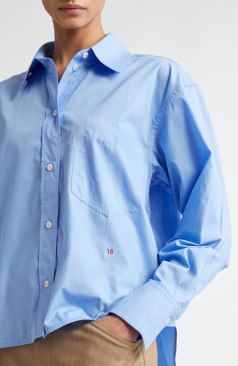 Victoria Beckham Crop Organic Cotton Poplin Button-Up Shirt, Alternate, color, Oxford Blue