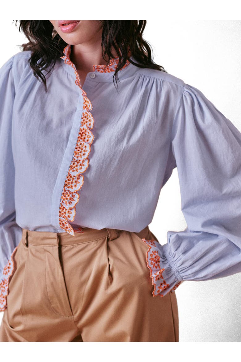 Jewel Trim Blouse, Alternate, color, Skyway Blue