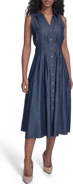Tommy Hilfiger Sleeveless Cotton Blend Chambray Shirtdress