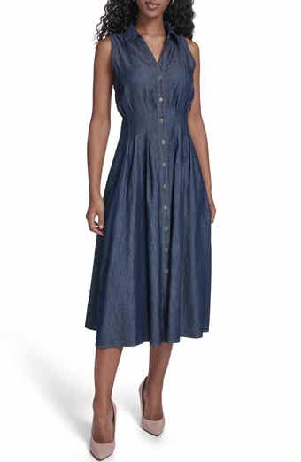 Tommy Hilfiger Sleeveless Cotton Blend Chambray Shirtdress
