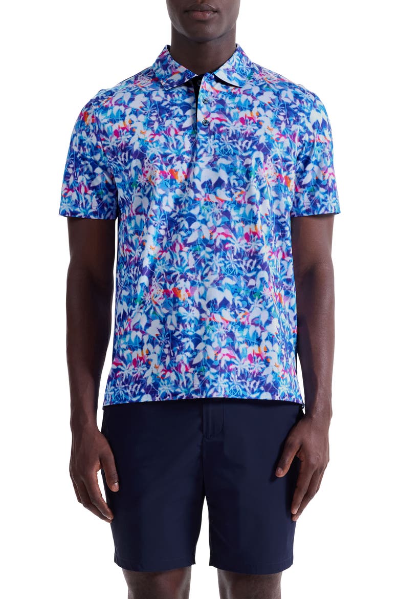 Hendrix Digital Abstract Floral Print Pima Cotton Polo, Main, color, CLASSIC BLUE