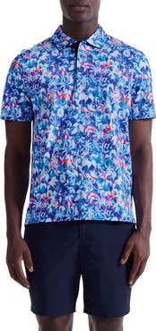 Bugatchi Hendrix Digital Abstract Floral Print Pima Cotton Polo