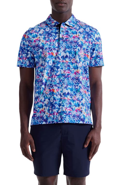 Bugatchi Hendrix Digital Abstract Floral Print Pima Cotton Polo In Blue