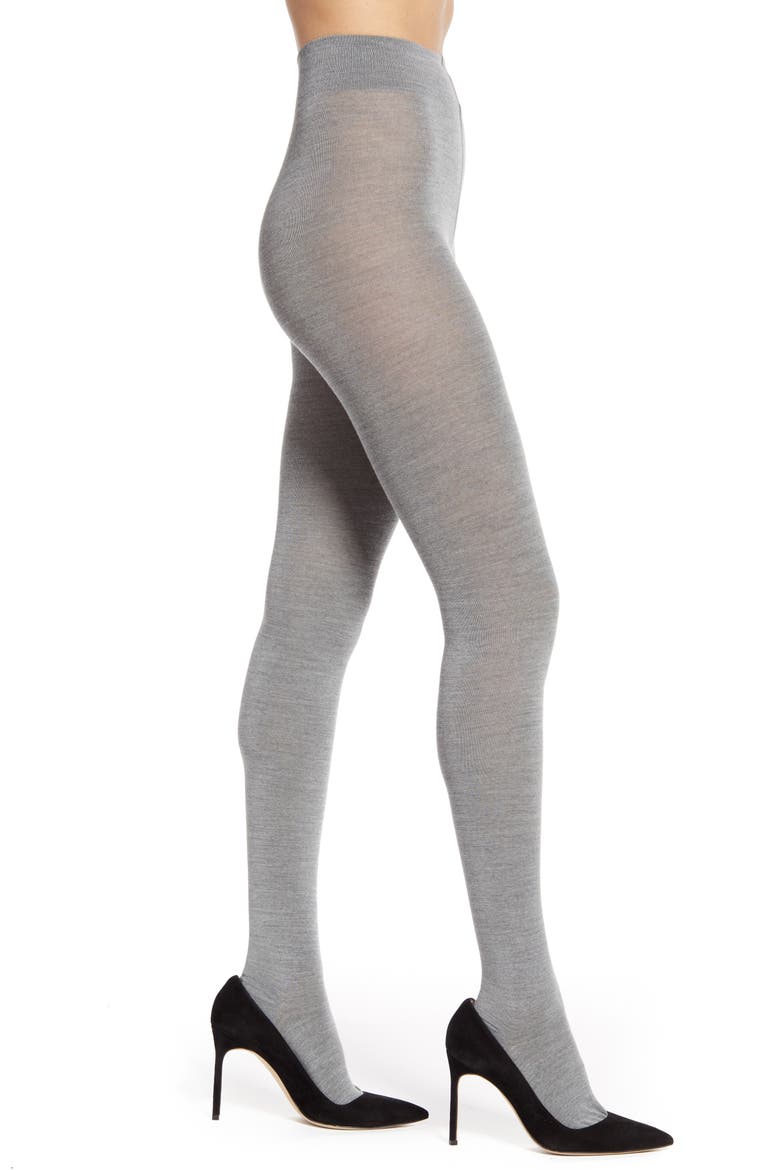 Virgin Wool Blend Tights, Main, color, 3399 LIGHT GREY MELANGE