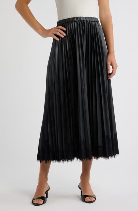 Pleated Lace Hem Maxi Skirt