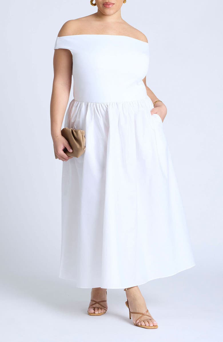 ELOQUII Off the Shoulder Maxi Dress, Main, color,