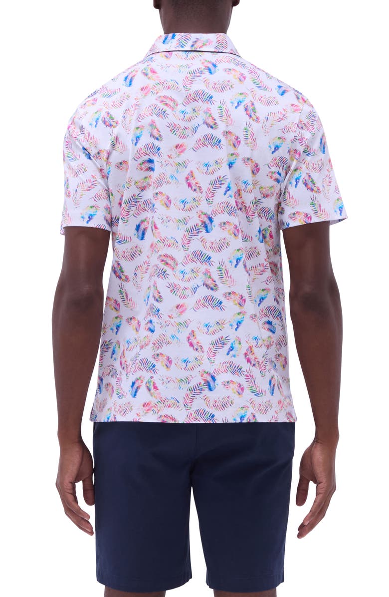 Bugatchi Hendrix Digital Leaf Print Pima Cotton Polo, Alternate, color, White