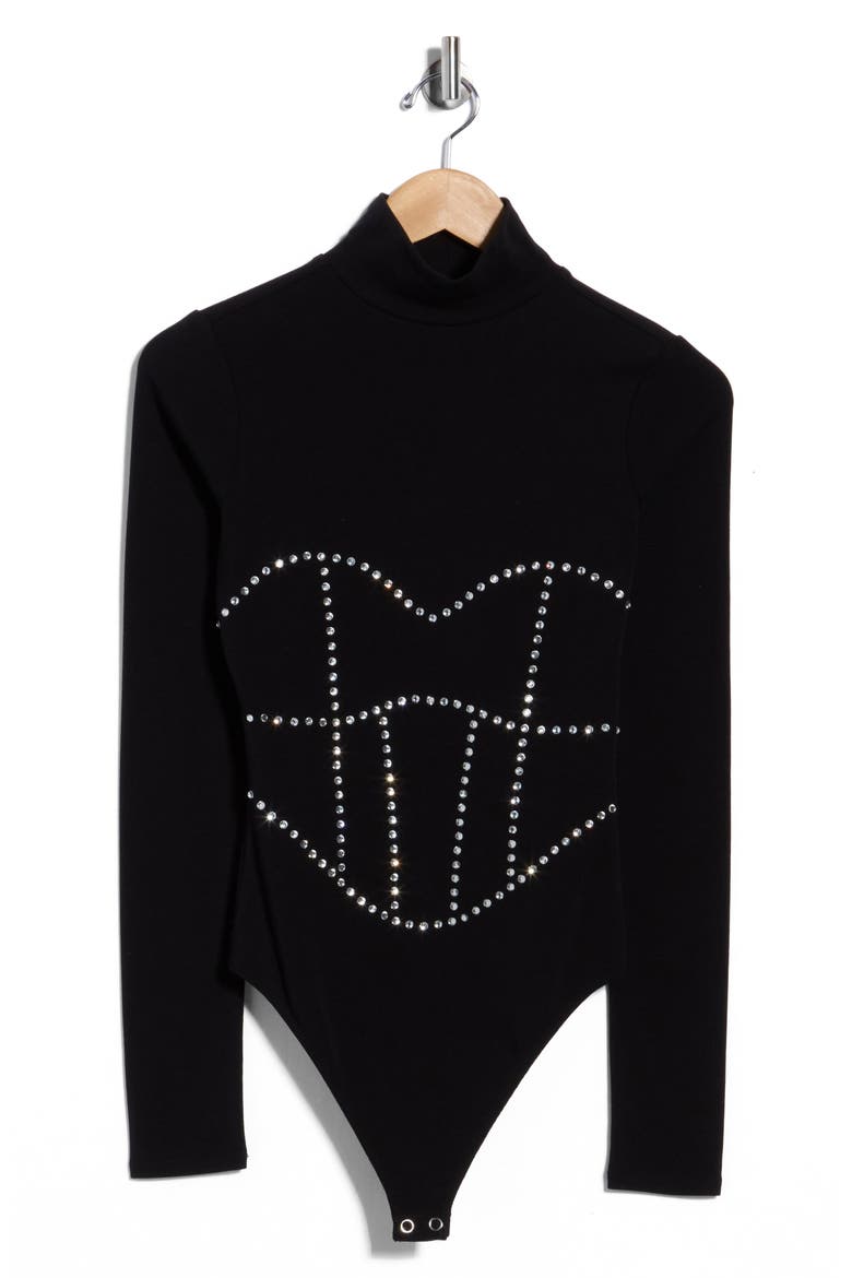 Embellished Turtleneck Bodysuit, Alternate, color, BLACK001