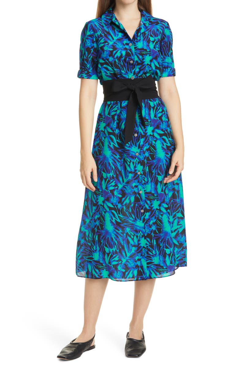 Dyvna Floral Print Short Sleeve Silk Blend Shirt Dress, Main, color, 