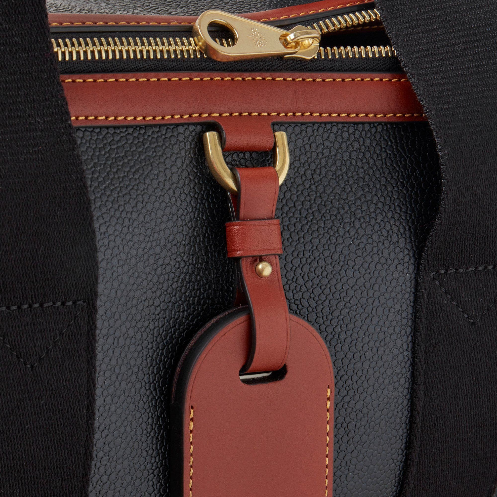 Mulberry Heritage Day Clipper Eco Scotchgrain Duffle, Alternate, color, Black-Cognac