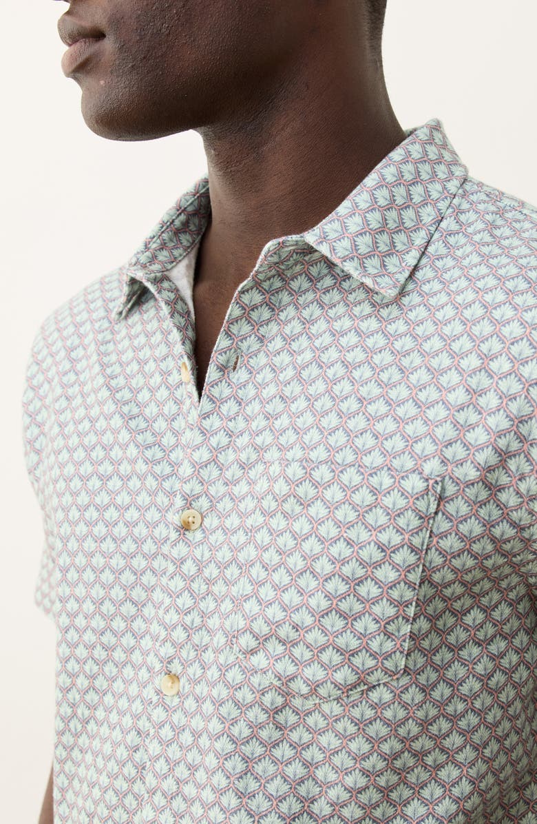 Marine Layer Classic Leaf Print Short Sleeve Stretch Cotton Selvage Button-Up Shirt, Alternate, color, Aqua Agave Print