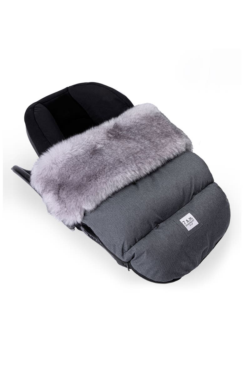 PlushPOD Tundra Water Repellent Faux Fur Lined Car Seat/Stroller Bunting, Alternate, color, HEATHER GREY DARK FAUX FUR