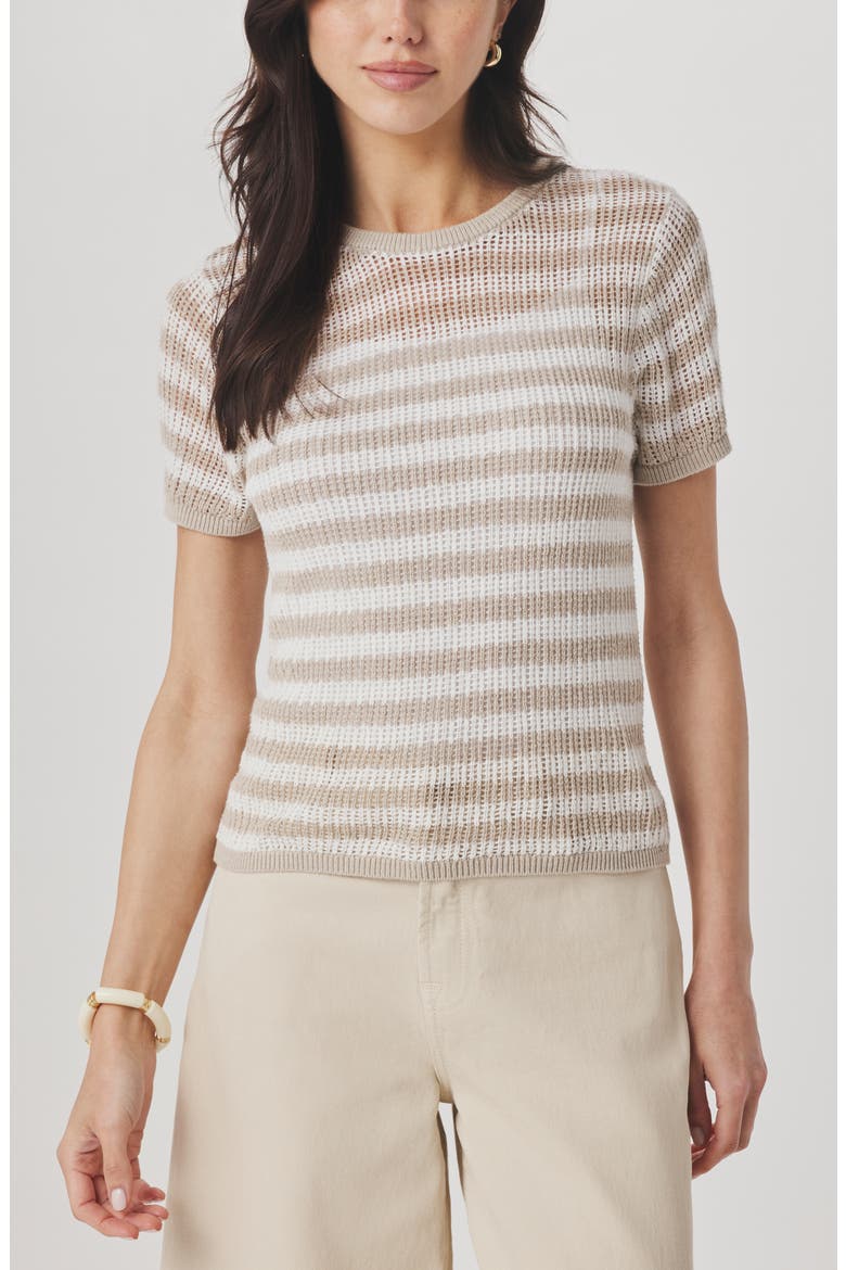 Yasmine Striped Short Sleeve Sweater, Main, color, FAWN BEIGE/ WHITE