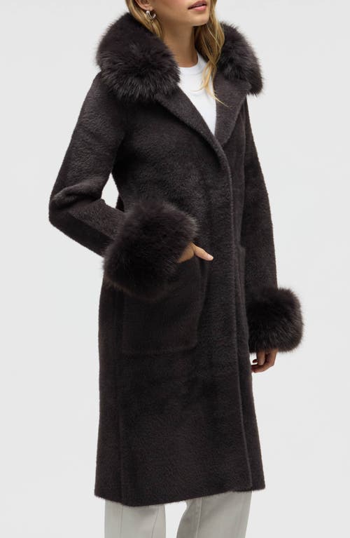 Nvlt Faux Fur Trim Longline Sweater Coat In Black