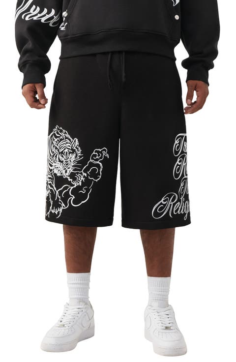Tiger Script Drawstring Fleece Shorts