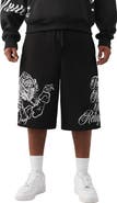 True Religion Tiger Script Drawstring Fleece Shorts