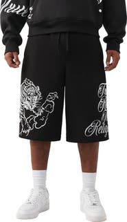 True Religion Tiger Script Drawstring Fleece Shorts