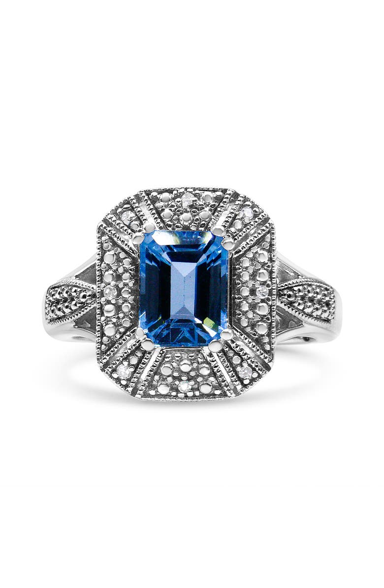 Haus of Brilliance Silver Diamond Accent and 8X6 mm Blue Topaz Ring, Main, color, White