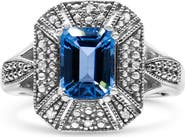 Haus of Brilliance Silver Diamond Accent and 8X6 mm Blue Topaz Ring