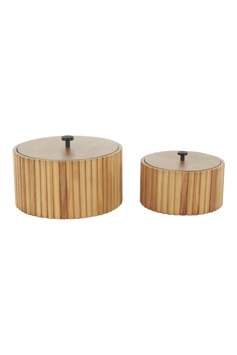 Set of Two Handmade Wood Slatted Storage Bins, Alternate, color, BROWN