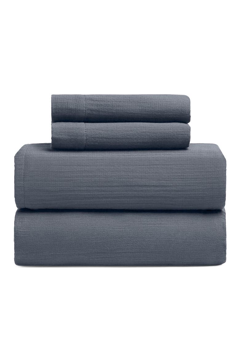 Oasis Crinkled Cotton Gauze 4-Piece Sheet Set, Main, color, MIDNIGHT TIDE