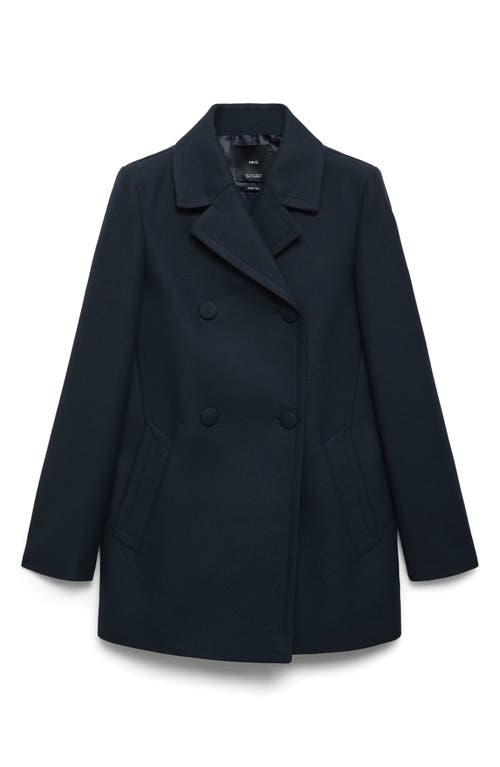 Mango Double Breasted Coat In Dark Navy