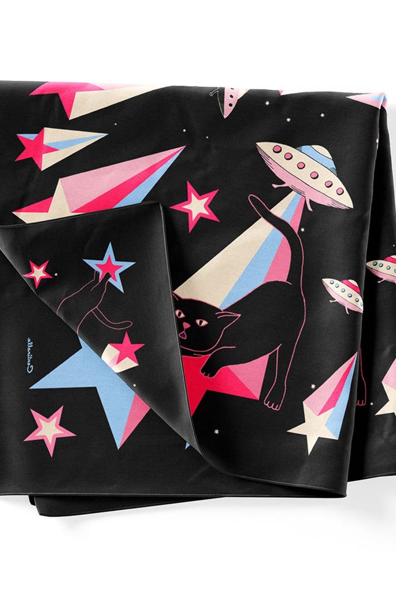 Cat Abduction Cotton Silk Bandana, Alternate, color, Black