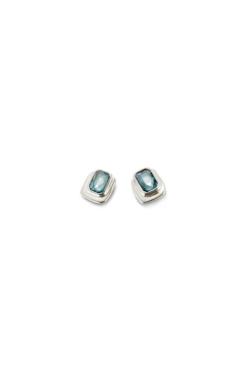 Unode50 Rectangular Sterling Silver-plated Earrings With Green Crystal In Metallic