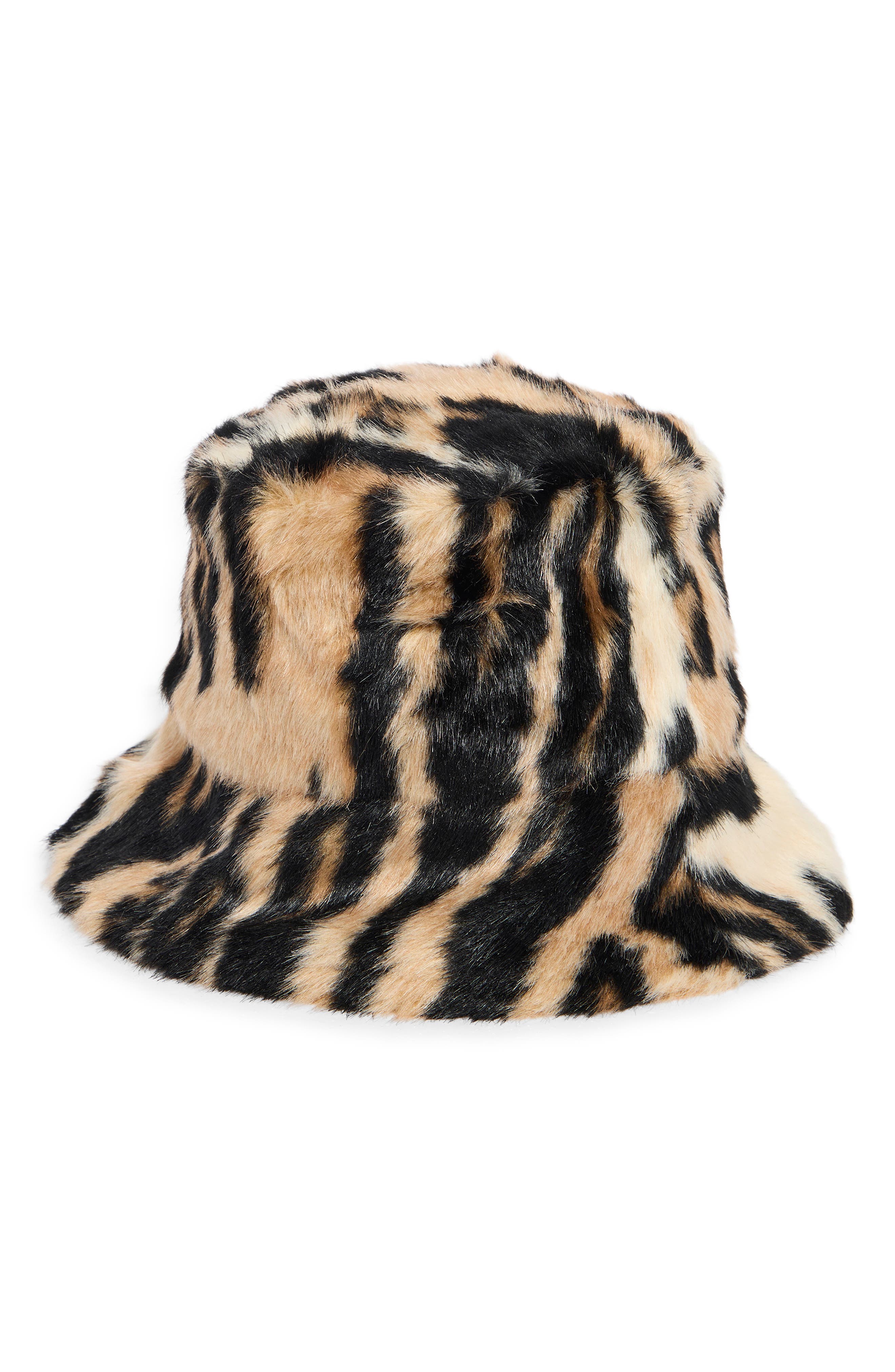 La Fiorentina Reversible Animal Print Faux Fur Bucket Hat