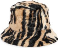 La Fiorentina Reversible Animal Print Faux Fur Bucket Hat