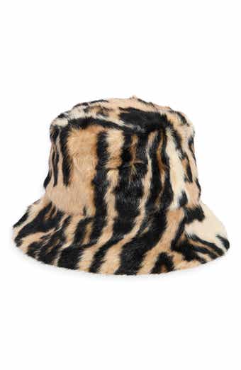 La Fiorentina Reversible Animal Print Faux Fur Bucket Hat