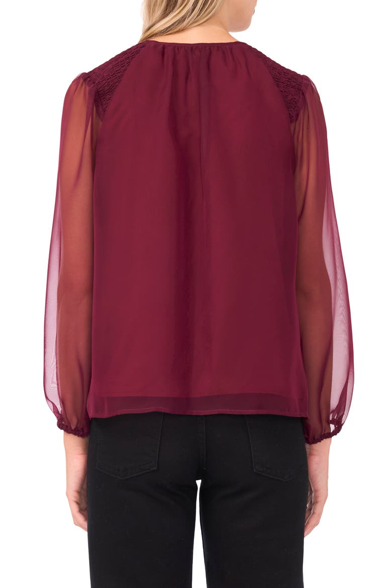 Sheer Sleeve Tie Neck Top, Alternate, color, BOYSENBERRY