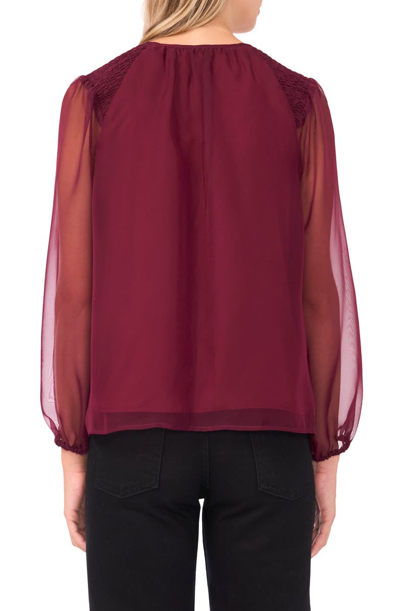 Vince Camuto Sheer Sleeve Tie Neck Top, Alternate, color, Boysenberry
