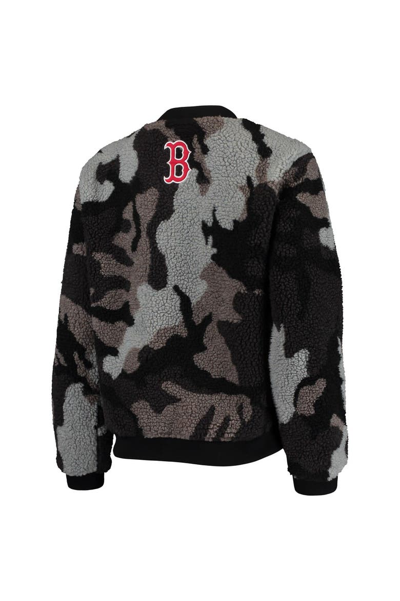Women's The Wild Collective Black Boston Red Sox Camo Sherpa Full-Zip Bomber Jacket, Alternate, color, Black